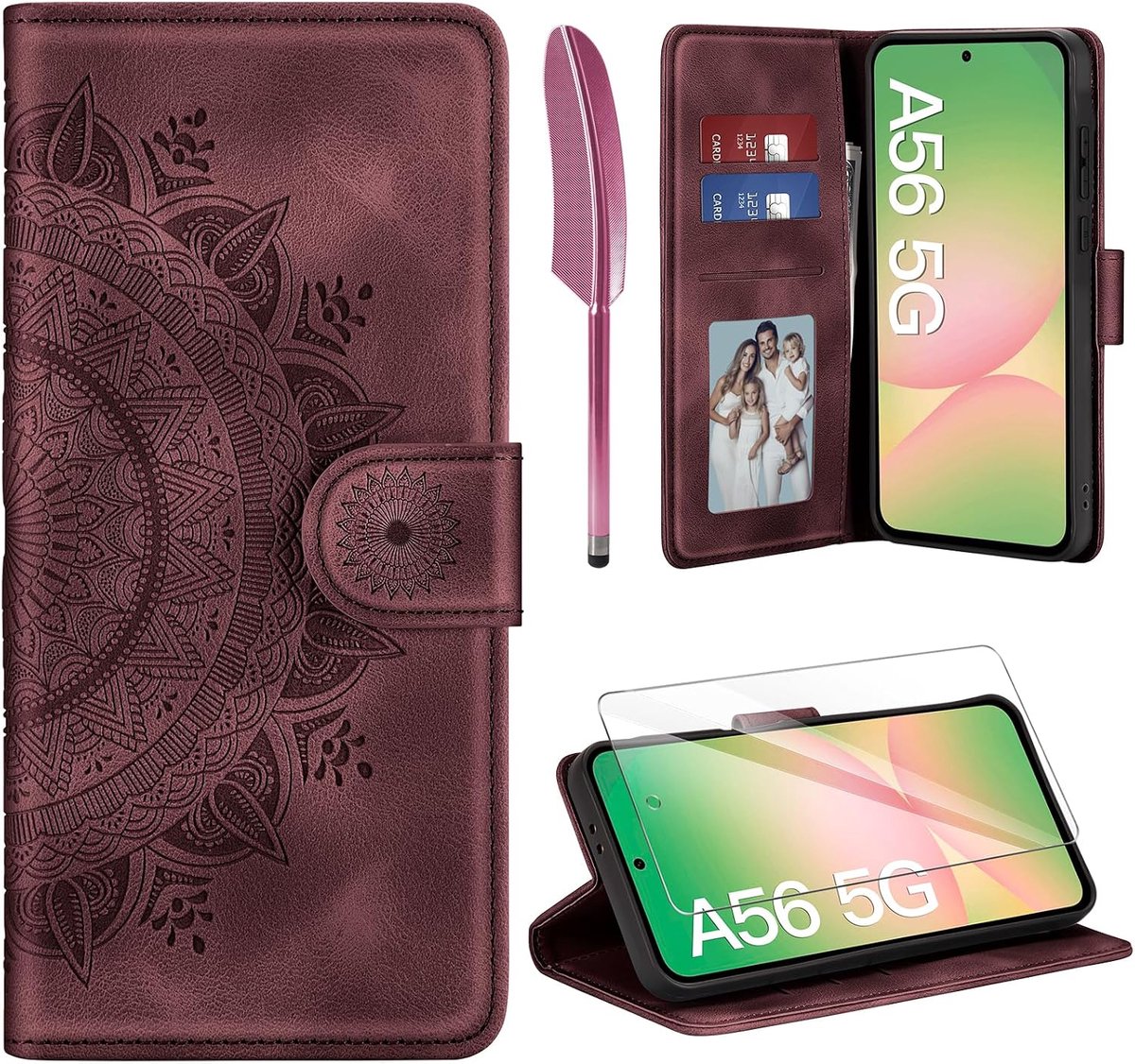 ivencase Hoes en beschermfolie, voor Samsung Galaxy A56 5G, wijnrood