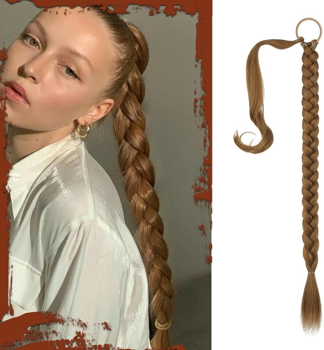 66 cm Paardenstaart Extensions met Haarelastiek,Wrap Around Gevlochten Paardenstaart Ponytail Extensions Natuurlijk Vlecht Synthetische Haarstukken voor Vrouwen