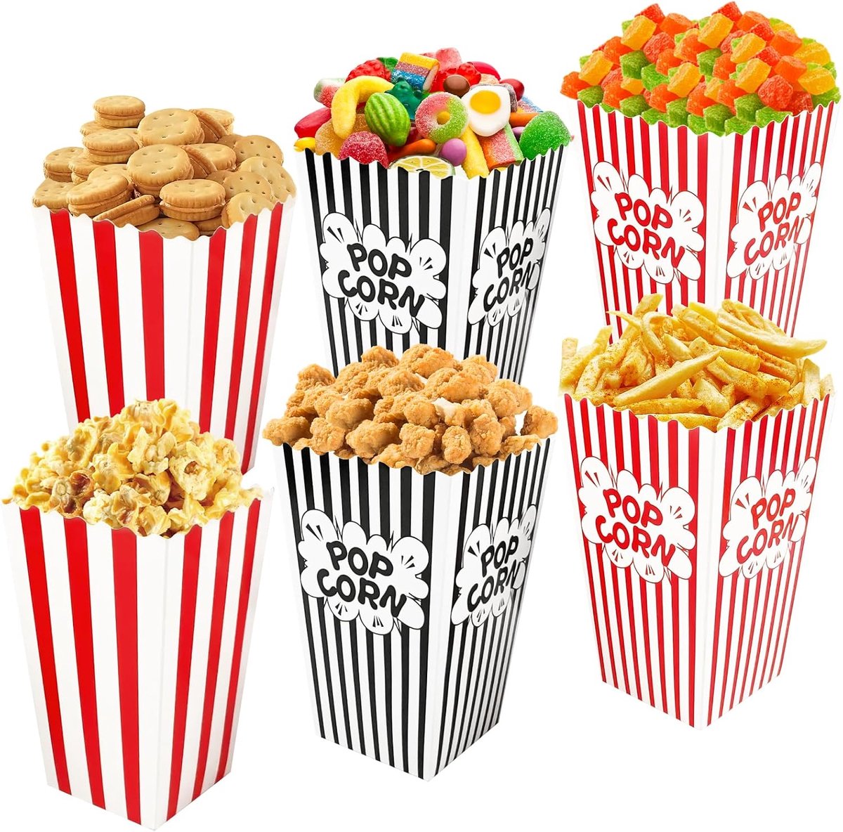 Set van 30 popcornzakjes, 11 x 5 cm, rood wit gestreepte popcornzakken, popcornzakken, snackzakjes voor snacks, chips, popcorn, koekjes, party, bruiloft