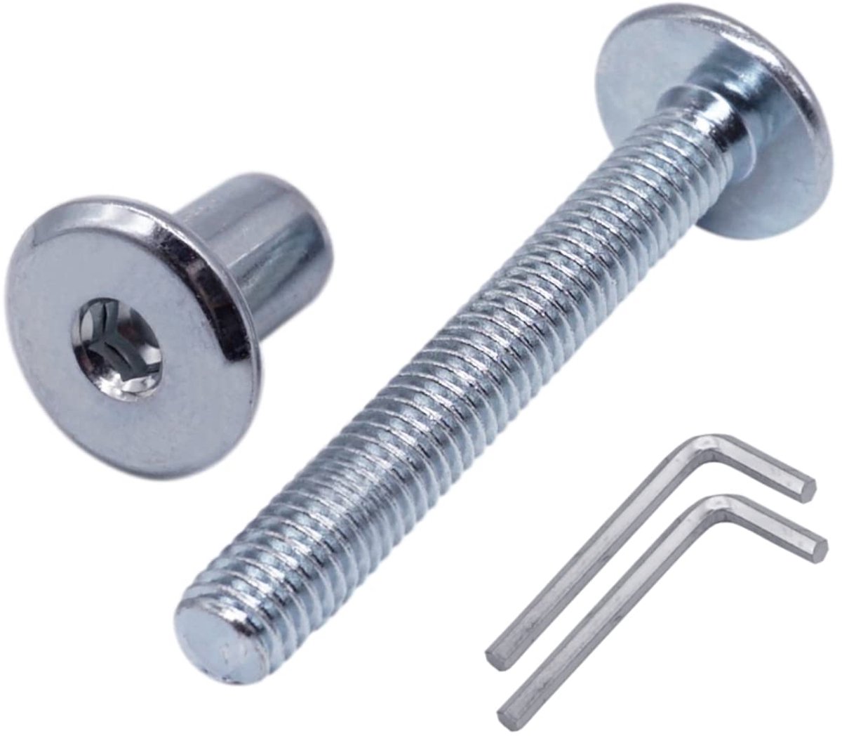 (Pack van 10 stuks) Verzinkt stalen gezamenlijke connectorbouten M6 x 50 mm met moeren, meubelconnectorbout, zeskantinbussschroeven (10, M6 x 50 mm (met moeren)