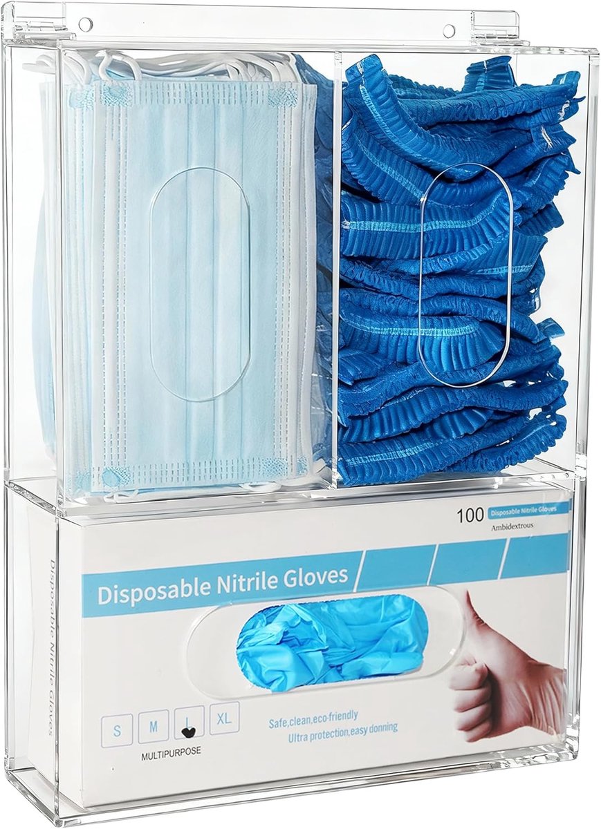 Wegwerphandschoendispenser met drie handschoenen, haarnet met deksel voor wandorganizer voor levensmiddelen, laboratorium, dokterskantoor, transparant