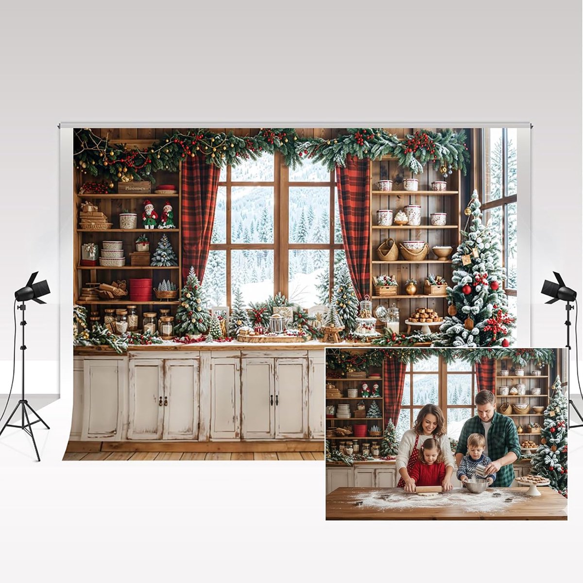 Xmas Fotografie Achtergrond 2.2x1.5m/7x5ft Kerst Keuken Witte Kasten Vakantie Bakken Achtergrond Kind Kinderen Verjaardag Familie Portret Foto Achtergrond