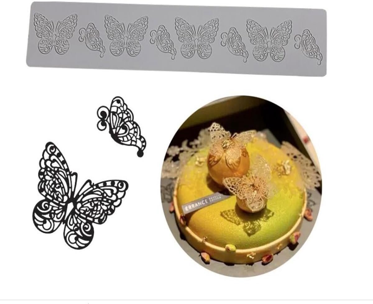 Siliconen kanten mal, taartmat, fondant impressiematten, hartpatroon kantmat voor taartdecoratie Valentijnsdag (J_ vlinder)