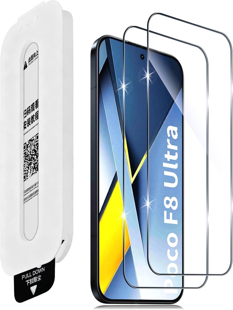 2 stuks beschermfolie voor Xiaomi Poco F8 Ultra voor pantserglas, 0,33 mm ultra-heldere folie, zonder luchtbellen, automontage, displaybescherming, beschermglas, hardheid 9H, krasbestendige
