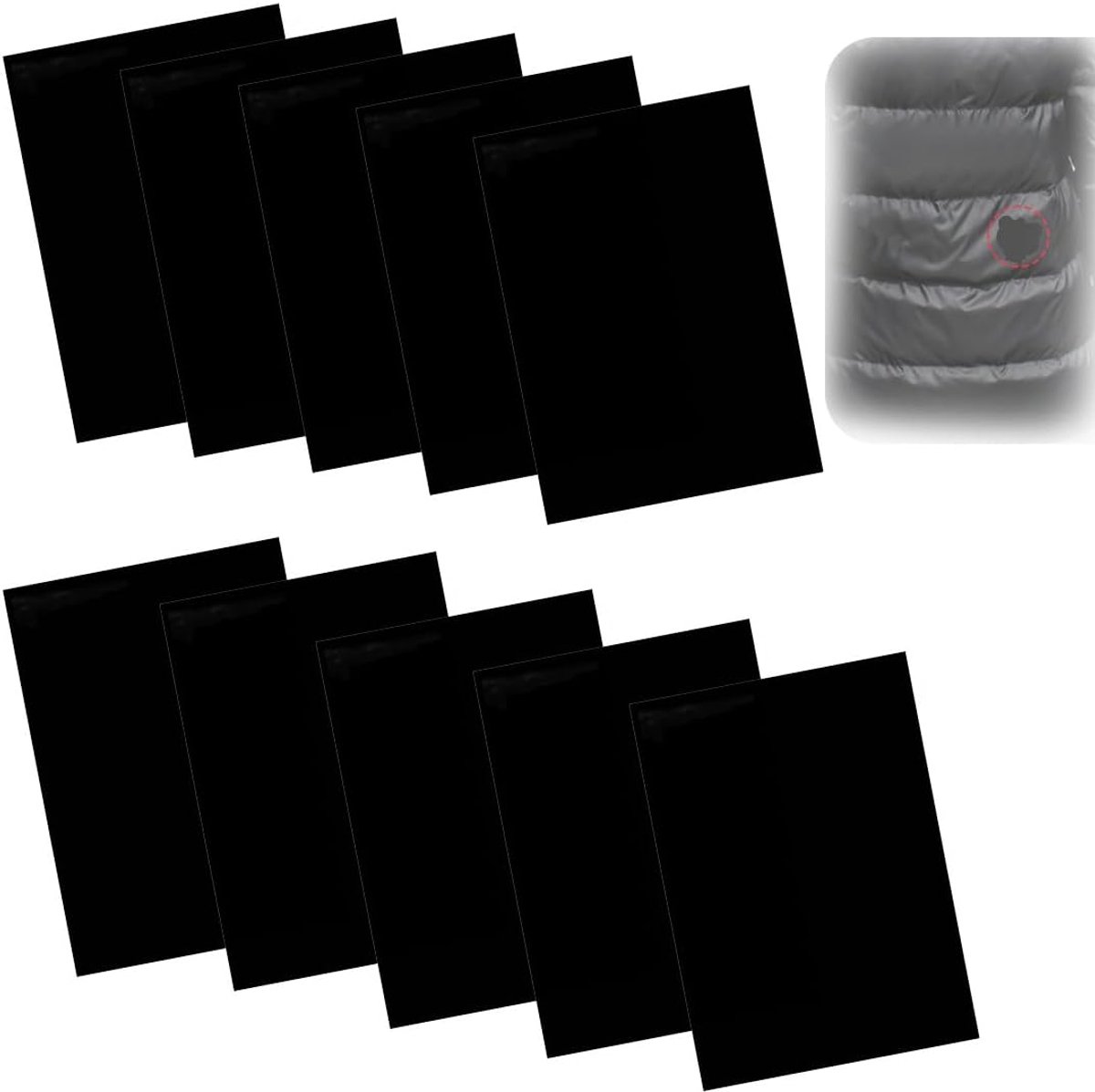 zelfklevende patches, 10 stuks, 20 x 15 cm, zelfklevende waterdichte reparatiepatches, nylon, zelfklevend, zwart, voor tenten, donsjas, slaapzak, tas