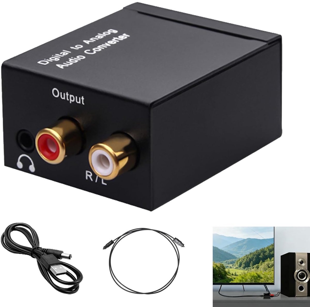 audio-omzetter naar analoog 192 kHz, SPDIF optische coaxiale Toslink naar RCA stereo L/R, 3,5 mm jack-adapter, compatibel met tv, Blu-Ray, XBox, PS3, PS4 en meer