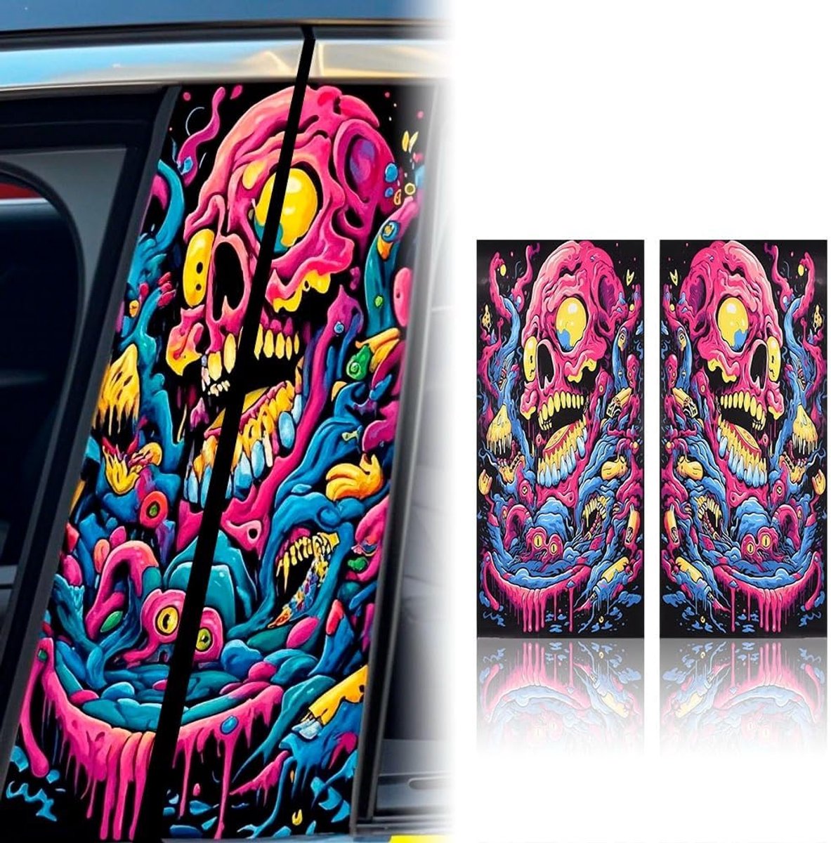 1 paar autosticker met schedel in het centrum, anti-kras raamzuil, vinyl hoes, buitenaccessoires, waterdichte B-stijl sticker, zelfklevend, stijlvol decor voor autozijdeur, raam (A1)