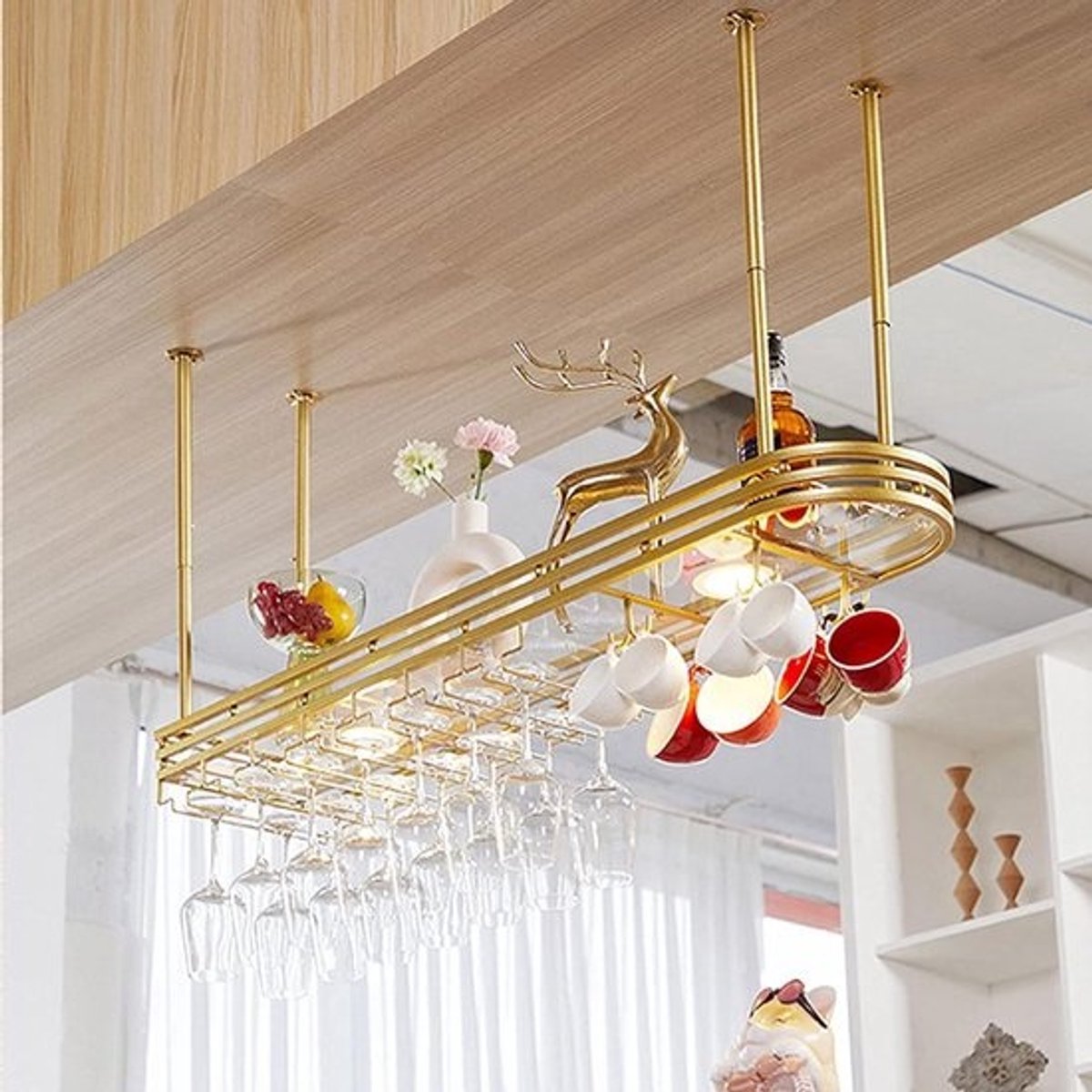 Wijnrek Hangend - Wijnglas houder - Bar Decoratie - Duurzame Constructie - 100x25cm - Goud