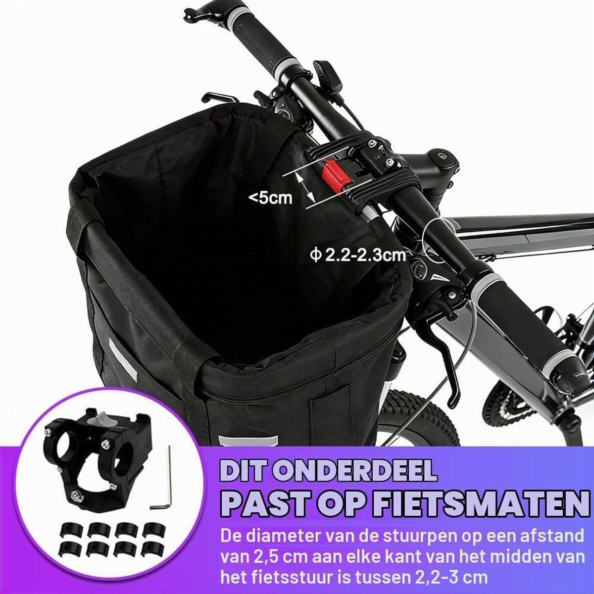 Fietsmand - Zwart - 33 x 22 x 25 cm - Waterdichte Inklapbare Fietsmand voor Boodschappen en Outdoor-Activiteiten