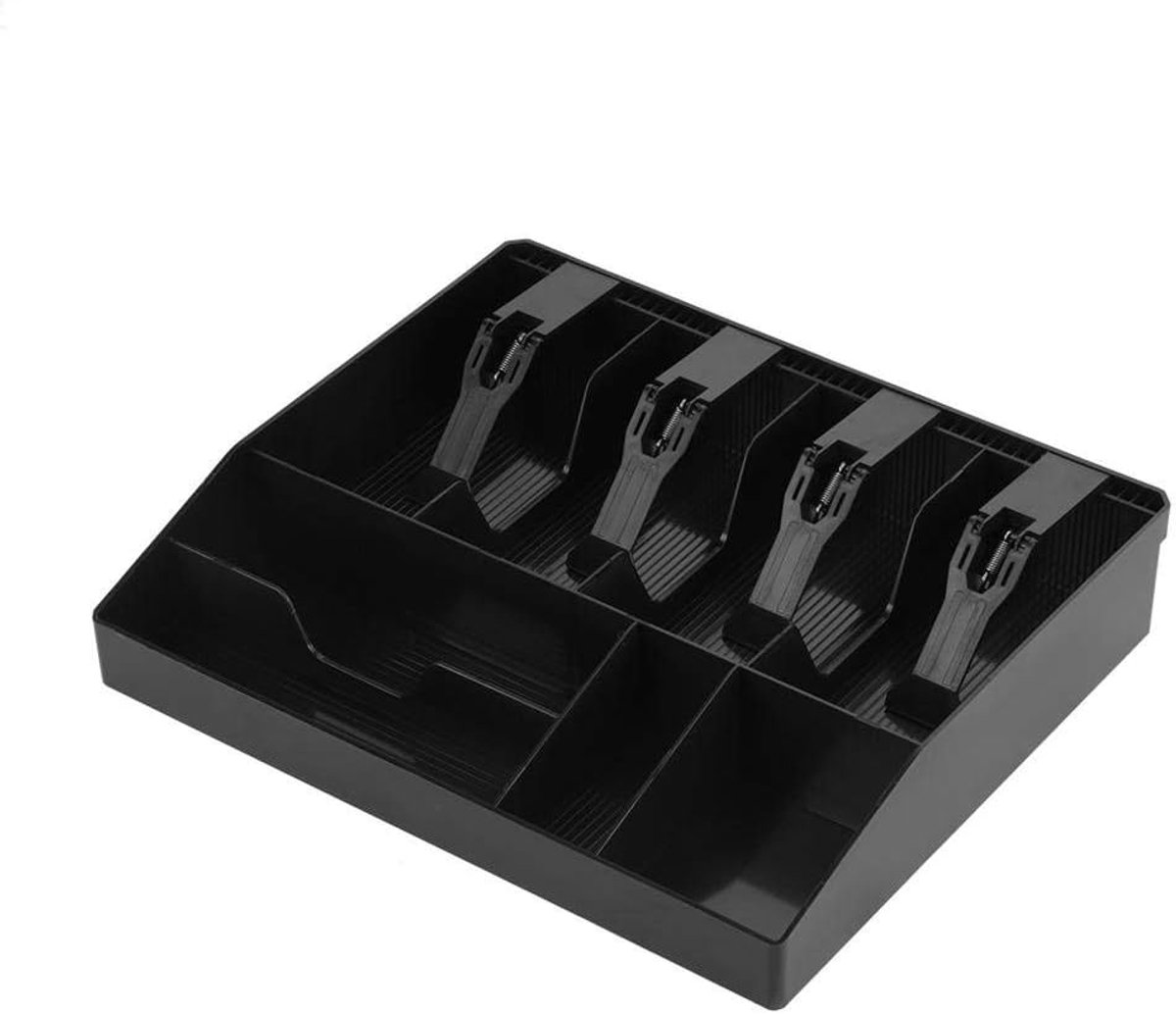 register voor laden, 32 cm x 27 cm, cassette met 4 vakken voor bankbiljetten en 4 muntvakken, opbergdoos voor cash (zwart)