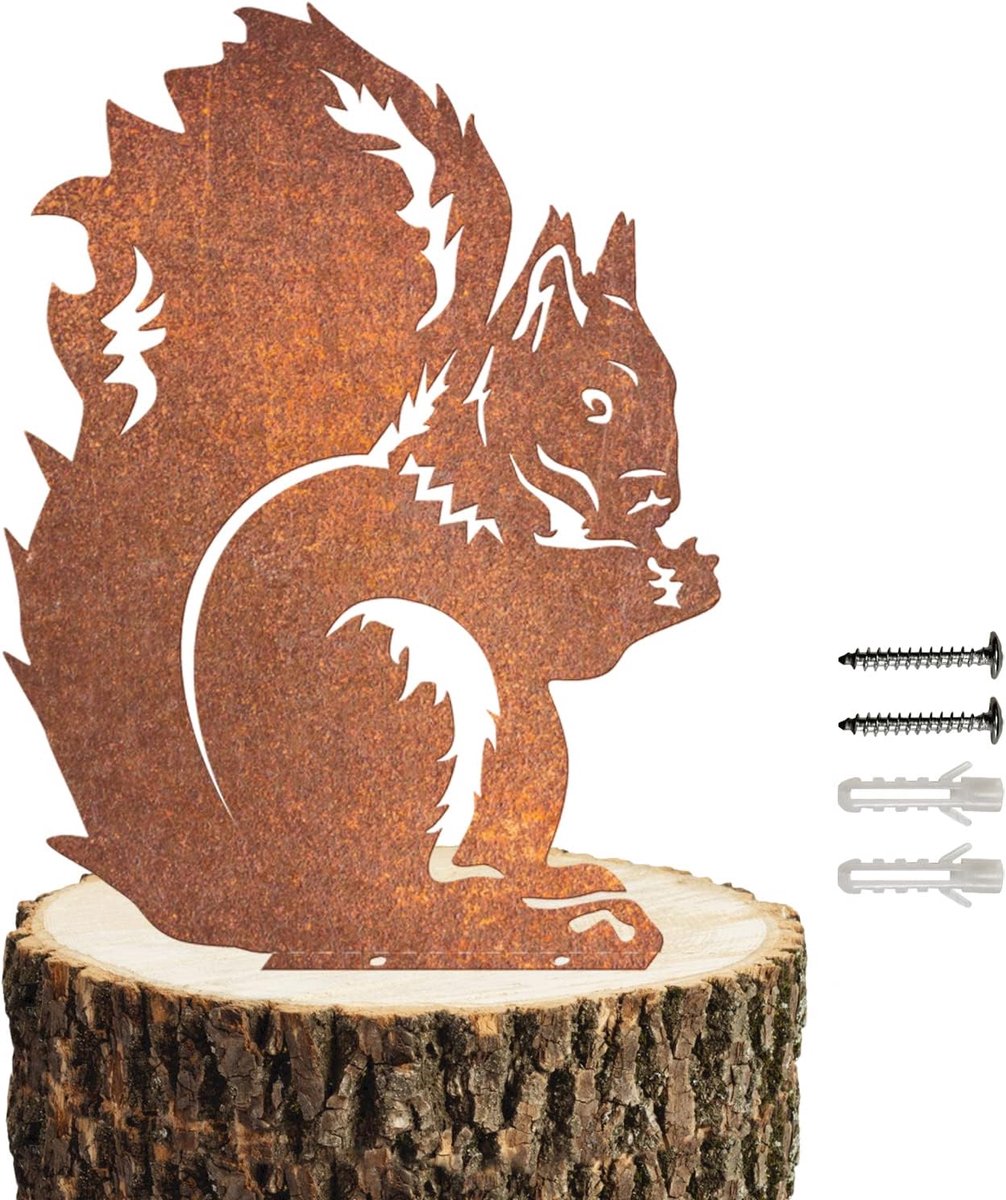 roestige eekhoorn tuin decor voor buiten of binnen, eekhoorn decor metaal, tuin decor metalen hek top, cadeau-idee voor tuin- of natuurliefhebbers