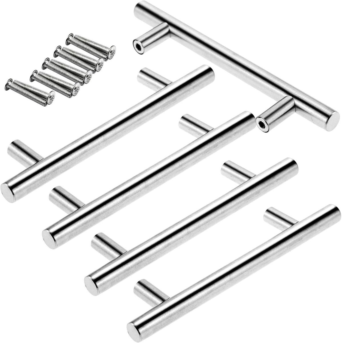 Dailygoods- Deurgreep 96mm - Roestvrij Staal - T-Bar Handgreep - 5 Stuks - Laser Gesneden - Projectie 32mm - Keukenknop