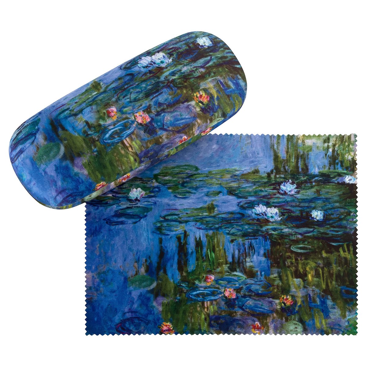 Brillenetui - Stevig Hardcase met Claude Monet Waterlelies Kunst Motief - Met stof bekleed - Inclusief Microvezel Brillenpoetsdoek