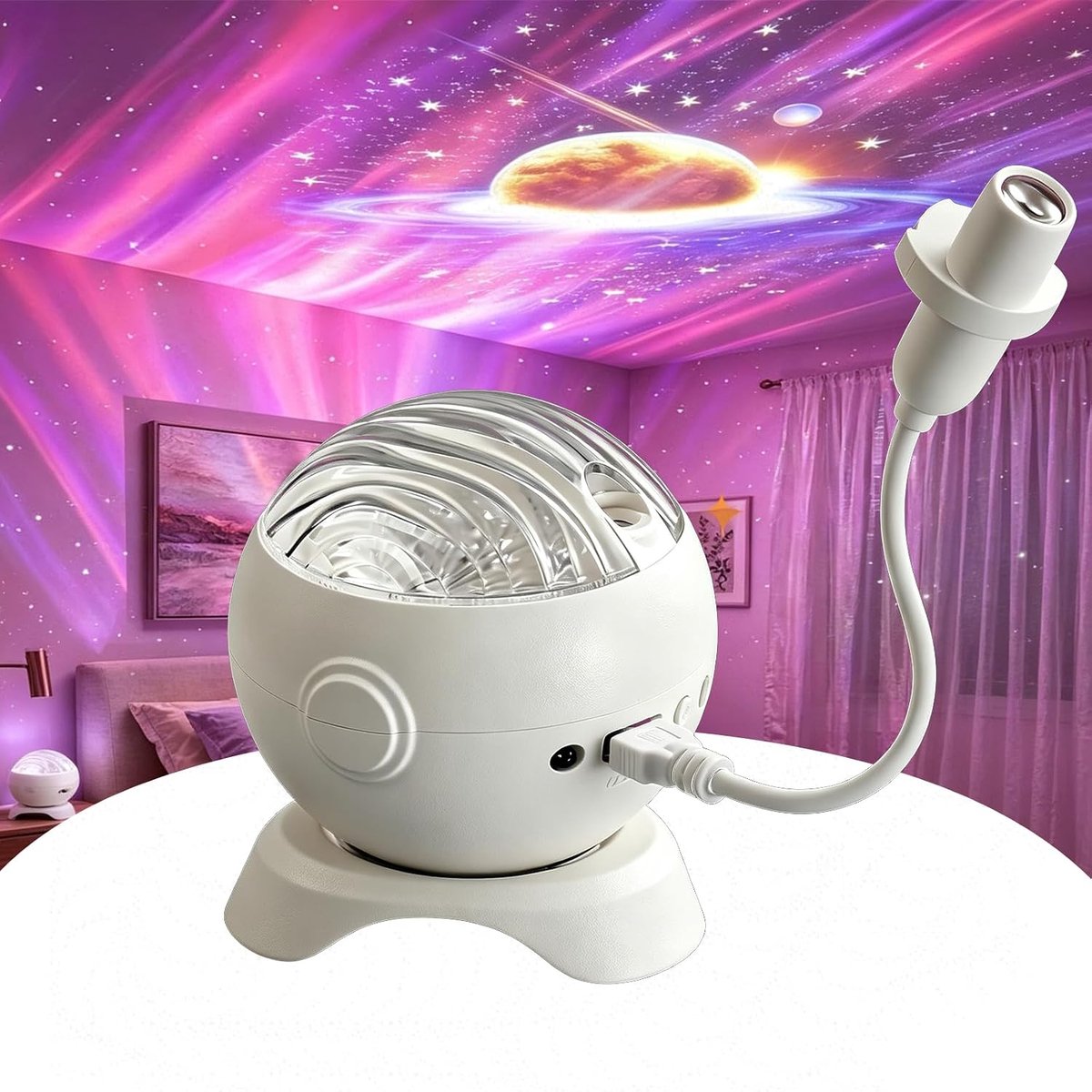 2-in-1 galaxieprojector - 16 kleuren aurora en 5 dia's - sfeerprojectie - voor kamer, feest en podium - oplaadbare projector met afstandsbediening - voor thuis- en feestgebruikers - meerkleurig - 1 stuk