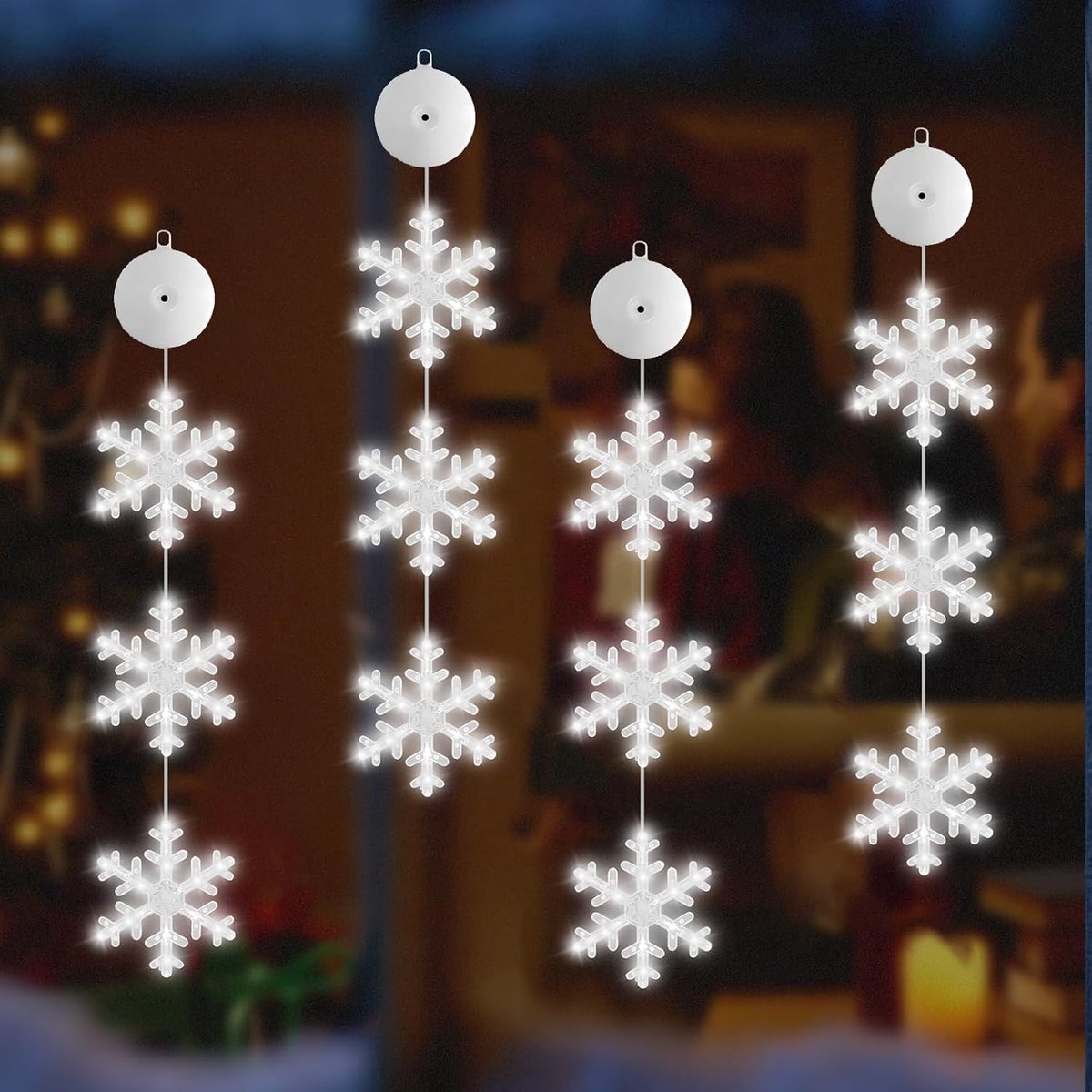4 stuks, kerstdecoratie, voor ramen, led-sneeuwvlokken, kerstverlichting met timer, sneeuwvlok raam, verlicht, voor kerstdecoratie balkon