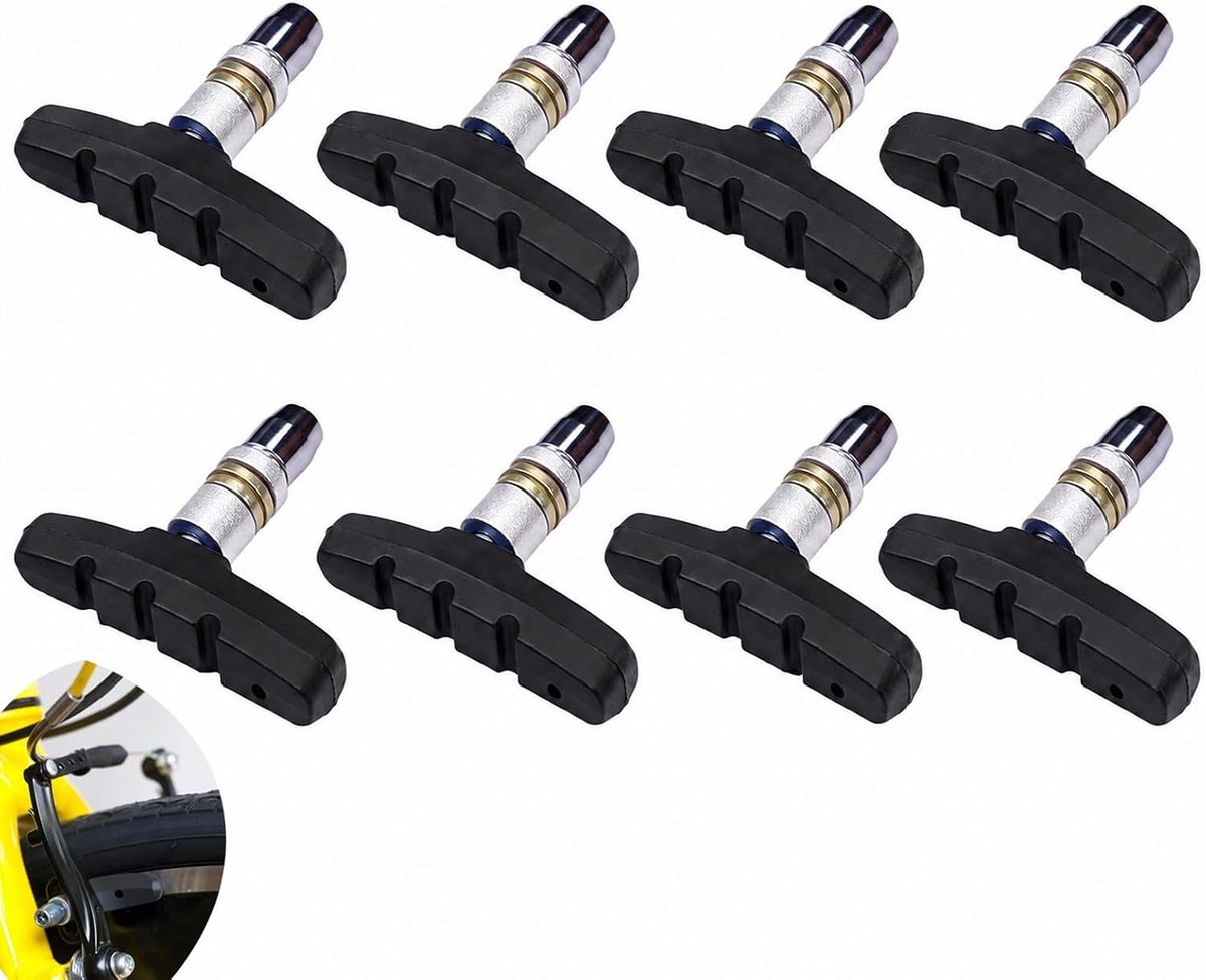 8 stuks V-brake remschoenen, fietsremblokken set voor velgrem, universele vervanging, stille remschoenen van rubber en aluminium, compatibel met vele systemen, veilige remprestaties in het dagelijks