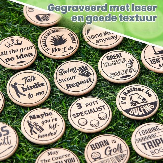 18 Stuks Grappige Golfbal Markers voor Hout Golfballen - Perfect voor Putting, Golfcadeau voor Vader en Kerstmis — afbeelding 2