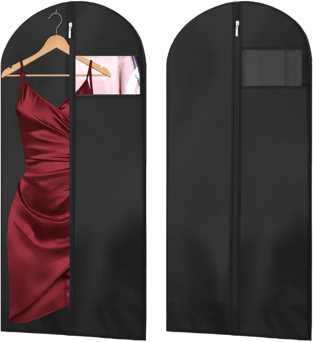 Kledingtassen voor jurken, 100 × 60 cm Kleding Covers, 2 stuks, zwart
