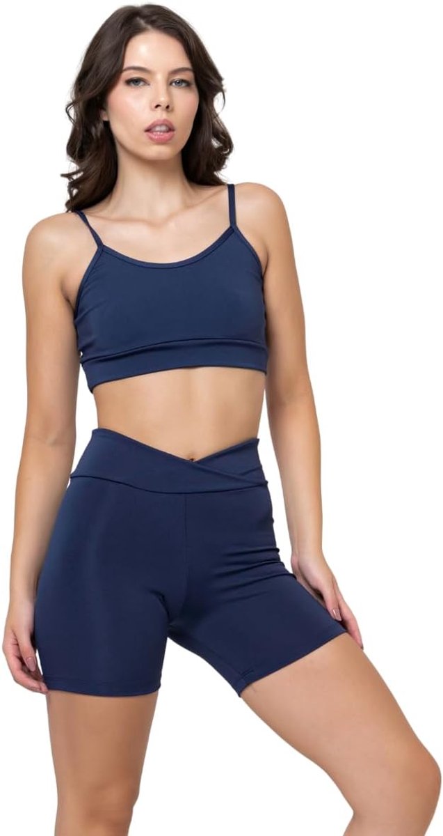 Sportset voor dames, 2-delig, sportbeha met nekhouder en compressieshort met geplooide rug, voor sportschool en yoga
