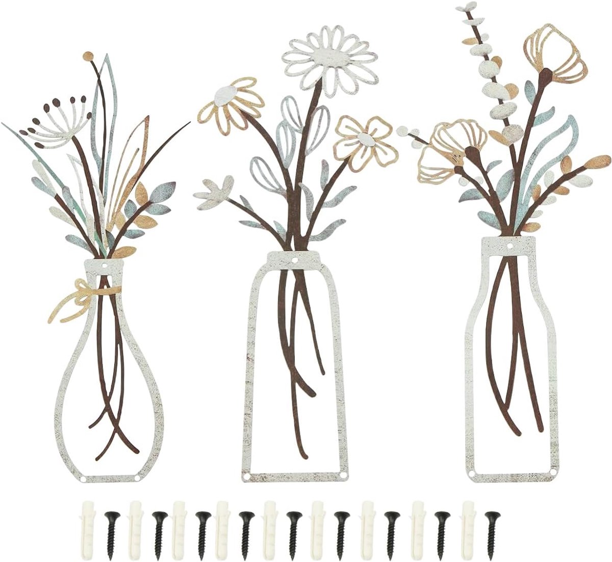 3 stuks metalen bloemen, wanddecoratie, metalen afbeeldingen, muurkunst, decoratie voor slaapkamers, woonkamers, badkamers, gangen, lichtblauw