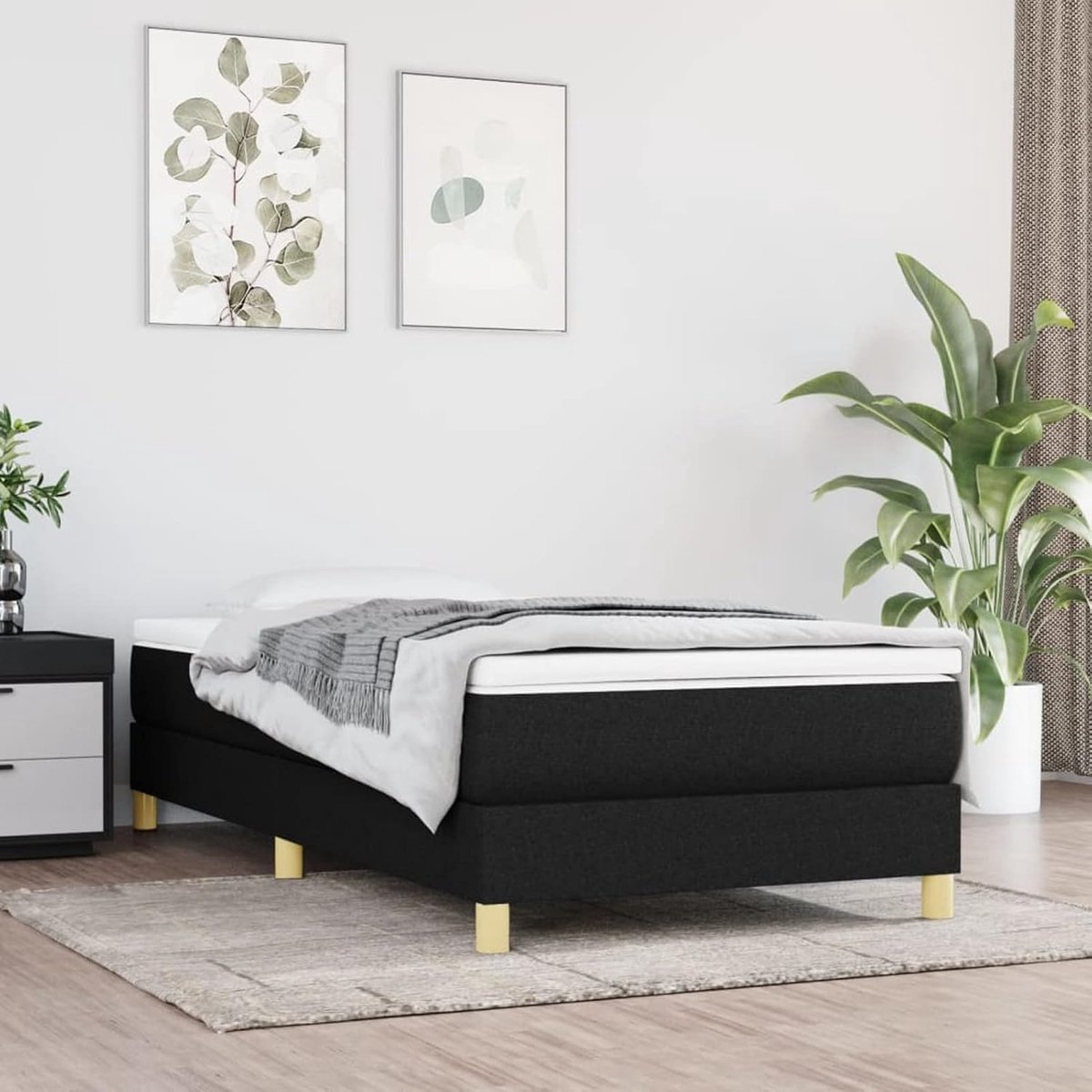 Bedboxspringframe, zwart, 80 x 200 cm, stof, bedframe met platform, geschikt voor matrassen van 80 x 200 cm, voor slaapkamer, logeerkamer