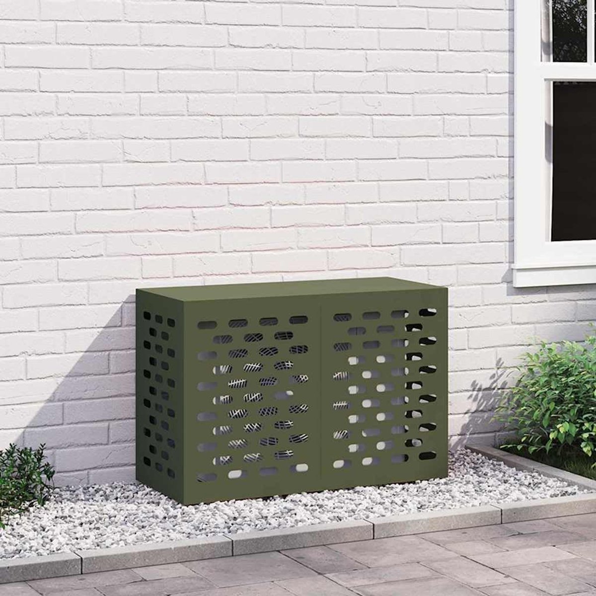 Olijfgroen, 90 x 40 x 60 cm, inkijkbescherming, bekleding van staal voor buiten