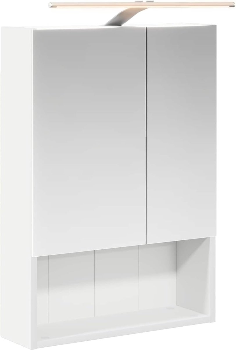 Badkamerspiegelkast wit 50 x 14,5 x 70 cm houtmateriaal, spiegelkast badkamer wandspiegelkast voor familiebadkamer kleedkamer 889207