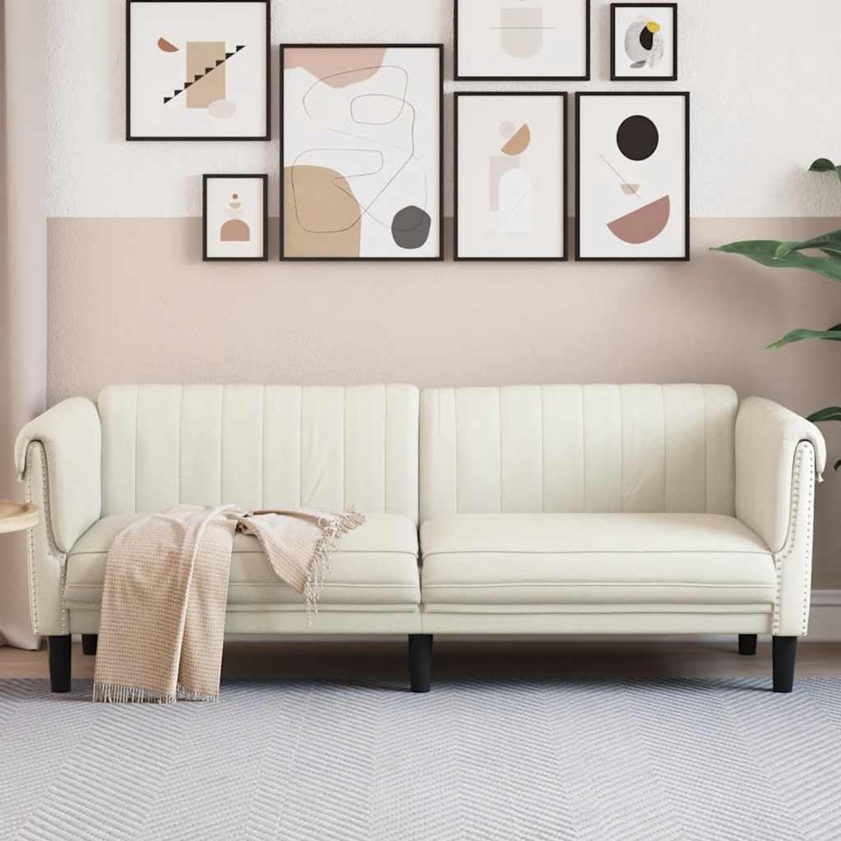 3-zits sofa crème fluweel modern design zacht velours comfortabel zitgevoel stabiele steunpoten luxe stof dik gevoerde zitting woonkamer set ontspannen