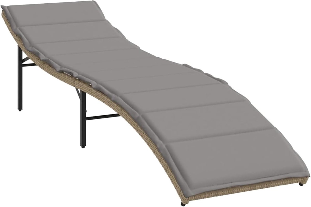 2 stuks ligstoelen met kussens, PE-rotan tuinligstoelen, verstelbare rugleuning in 3 posities, beige, 55 x 199 cm, uv-bestendig en weerbestendig voor terras, balkon en tuin
