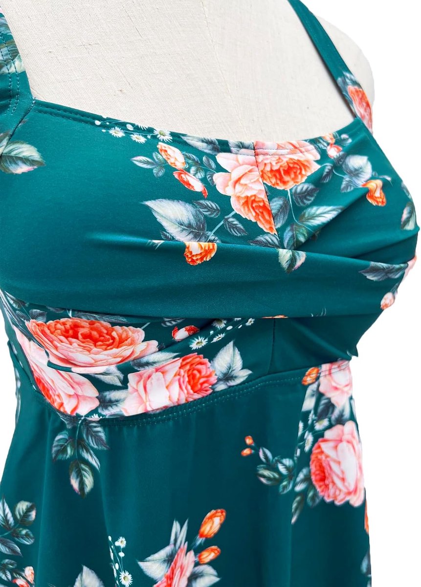 Sets voor dames, 2 stuks, twist front tankini-top met boyshort, buikcontrole, badmode, bloemenbadpak