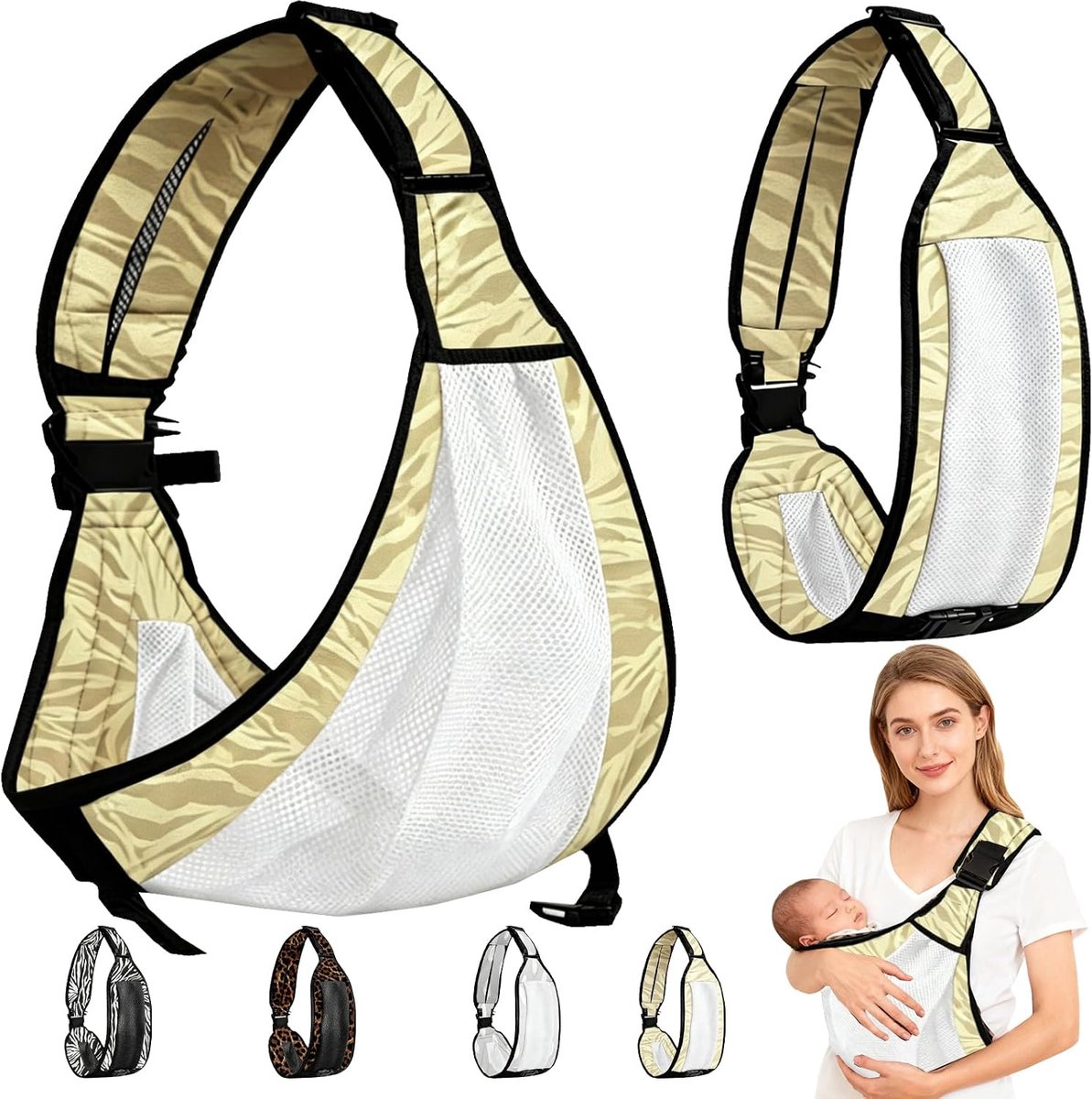 Babydrager aan de zijkant, ergonomische draagdoek voor pasgeborenen tot 0-36 maanden, peuters tot 20 kg (Geel)