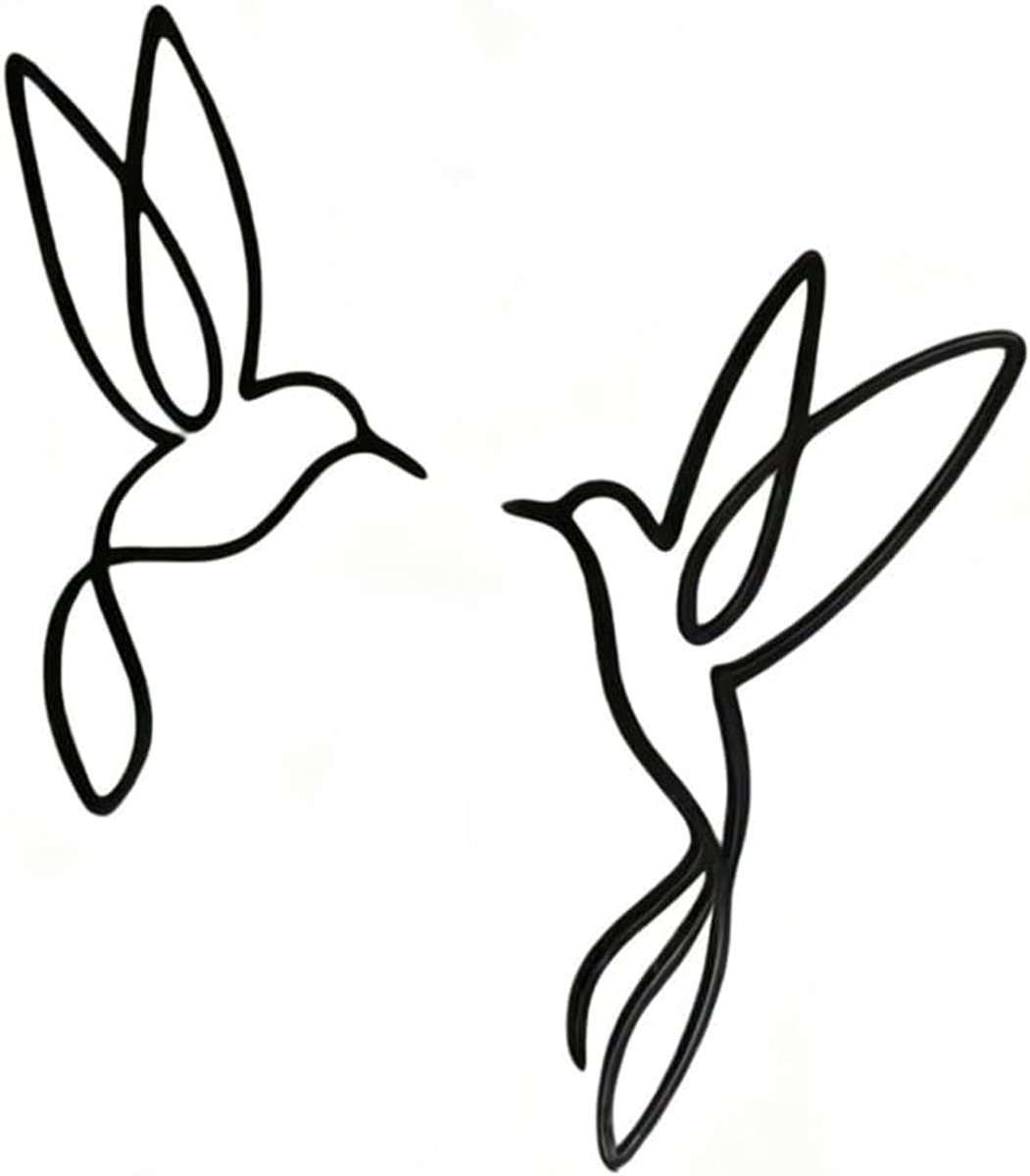 Set van 2 decoratieve vogels van zwart metaal om op te hangen, elegante wanddecoratie voor woonkamer en raam, minimalistisch silhouet ornament voor binnen en buiten, cadeau voor liefhebbers van de