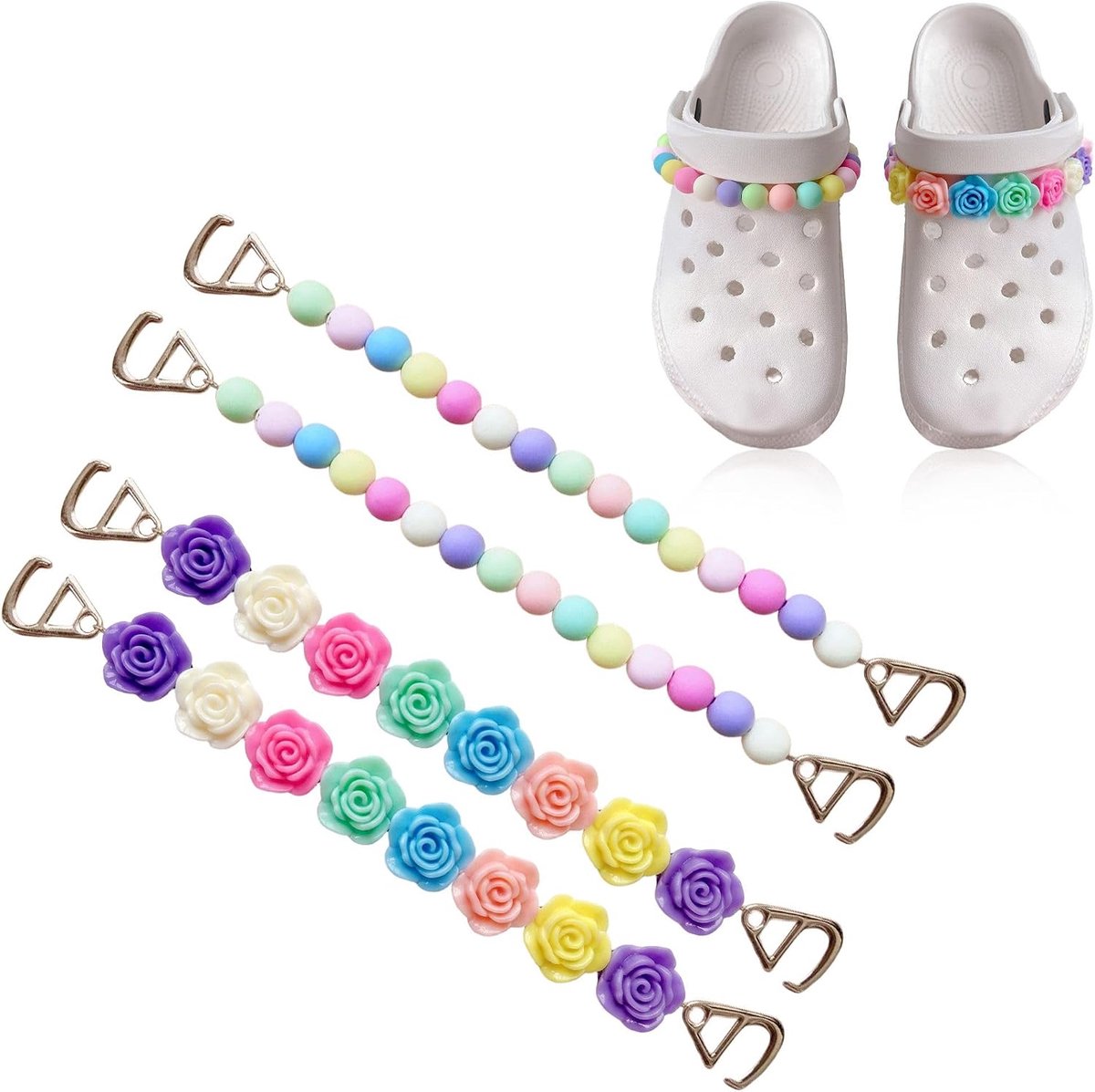 2 paar decoratieve schoenkettingen kralen in 2 maten: 1 x groot + 1 x kleine kralen. Schoensieraden voor sandalen, schoendecoraties, doe-het-zelf accessoires voor vrouwen