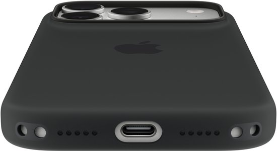Onderkant van een zwart iPhone-hoesje met MagSafe-poort.