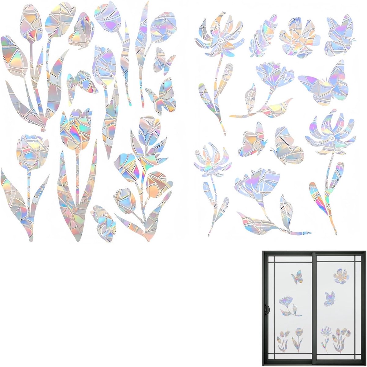 raamstickers vogelbescherming raamdecoratie set van 2 statisch hechtend zonder lijm regenboogeffect voor glazen deuren ramen