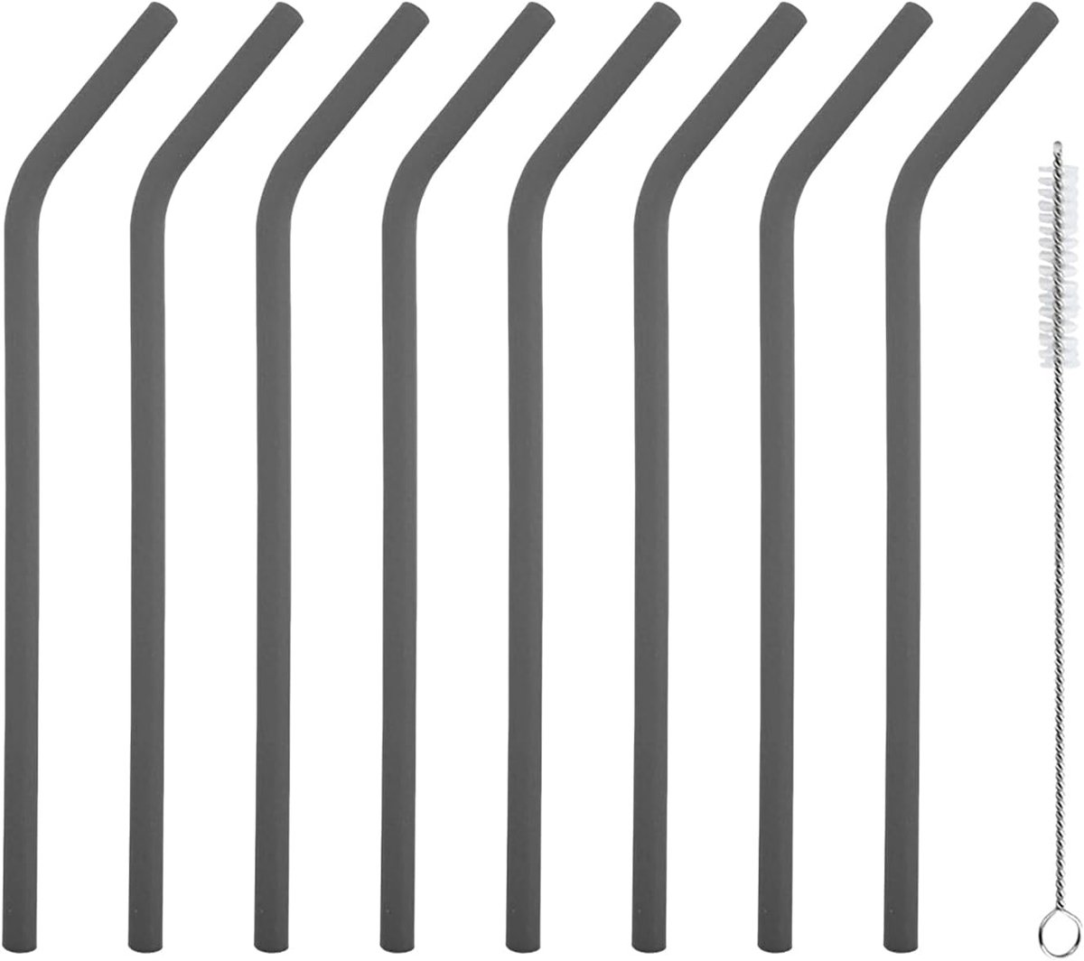 Herbruikbare rietjes, met reinigingsborstel, grijze drinkrietjes, vervangende rietjes, herbruikbare rietjes voor cocktail, sap, milkshake, frisdrank (grijs)