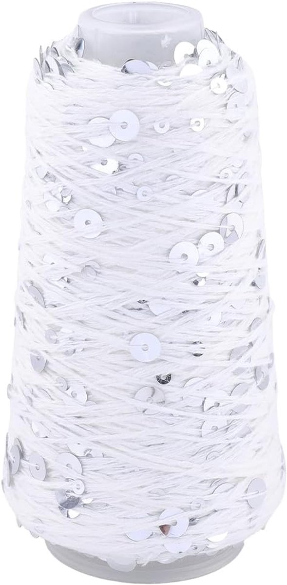 150M Wit Pailletten Geweven Draad Glinsterende Gehaakte Katoenen Strings Spool Weven Garen Met Pailletten Sprankelende Metallic Glanzende String Voor Breien Deken Doek Trui Diy Craft Supply