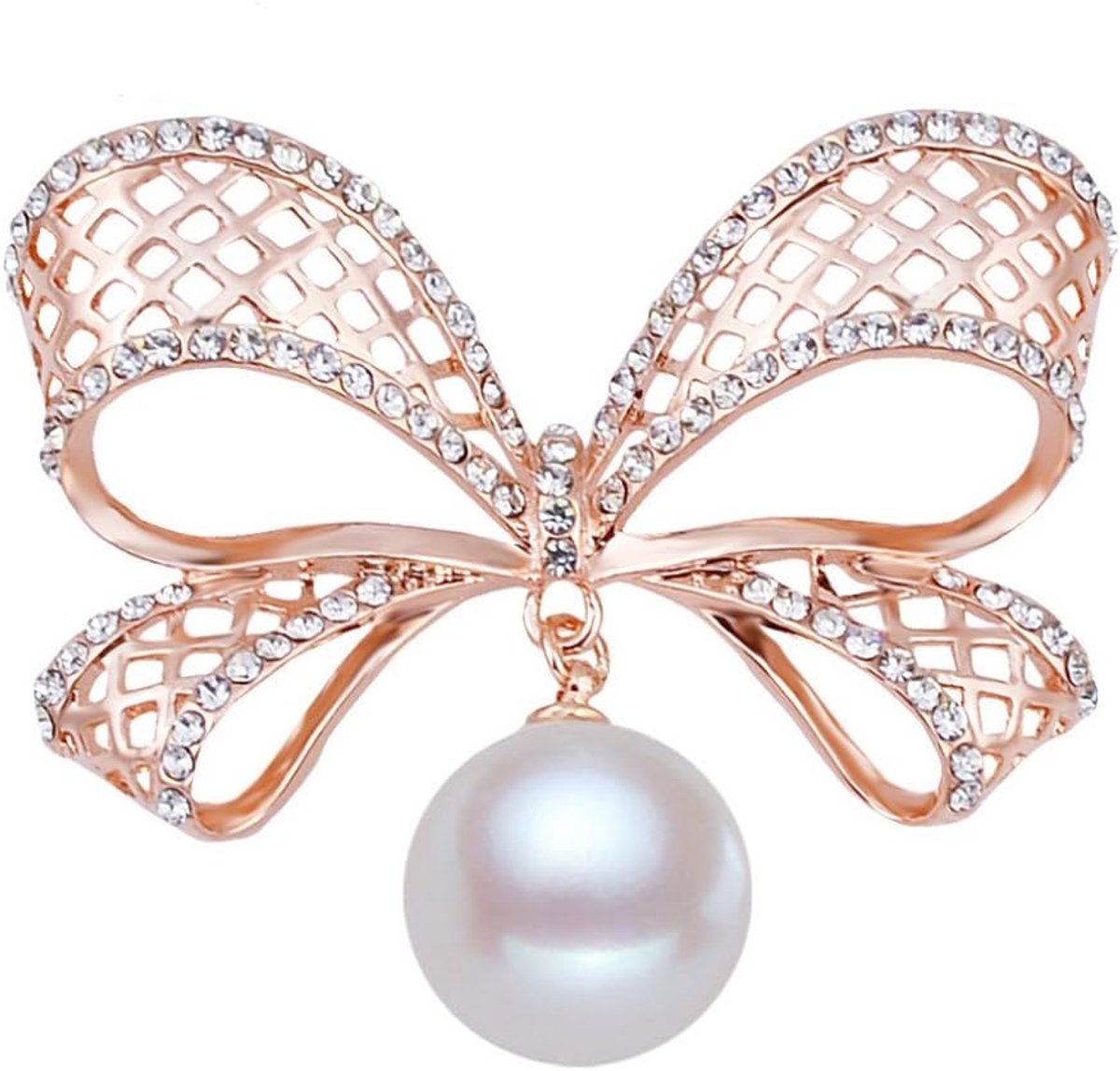meisjes roségoud strik broche parel strass legering speld veiligheidsspeld pin, Metaal, Parel
