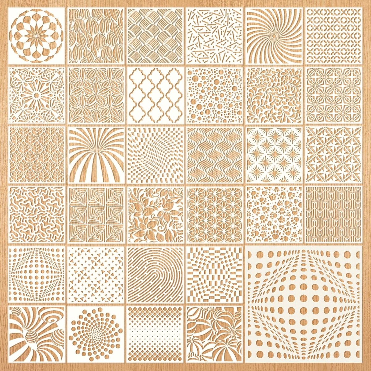 Dailygoods- Schildersjablonen 32 stuks - Geometrische Patronen - Herbruikbaar - Kunsthandwerk - Kunststof - 15 x 15 cm - Muursjablonen