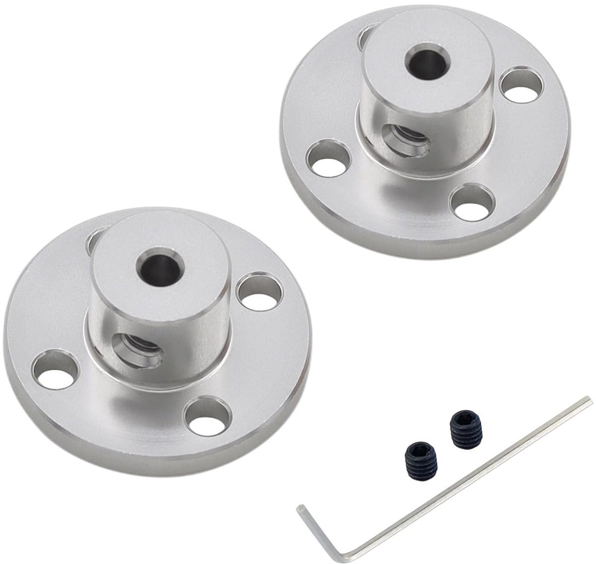 Dailygoods- Flenskoppeling Aluminium - 2 Stuks - Binnen diameter 3.17mm - Flens diameter 22mm - Totale hoogte 10.5mm - Inclusief verstelbare schroeven