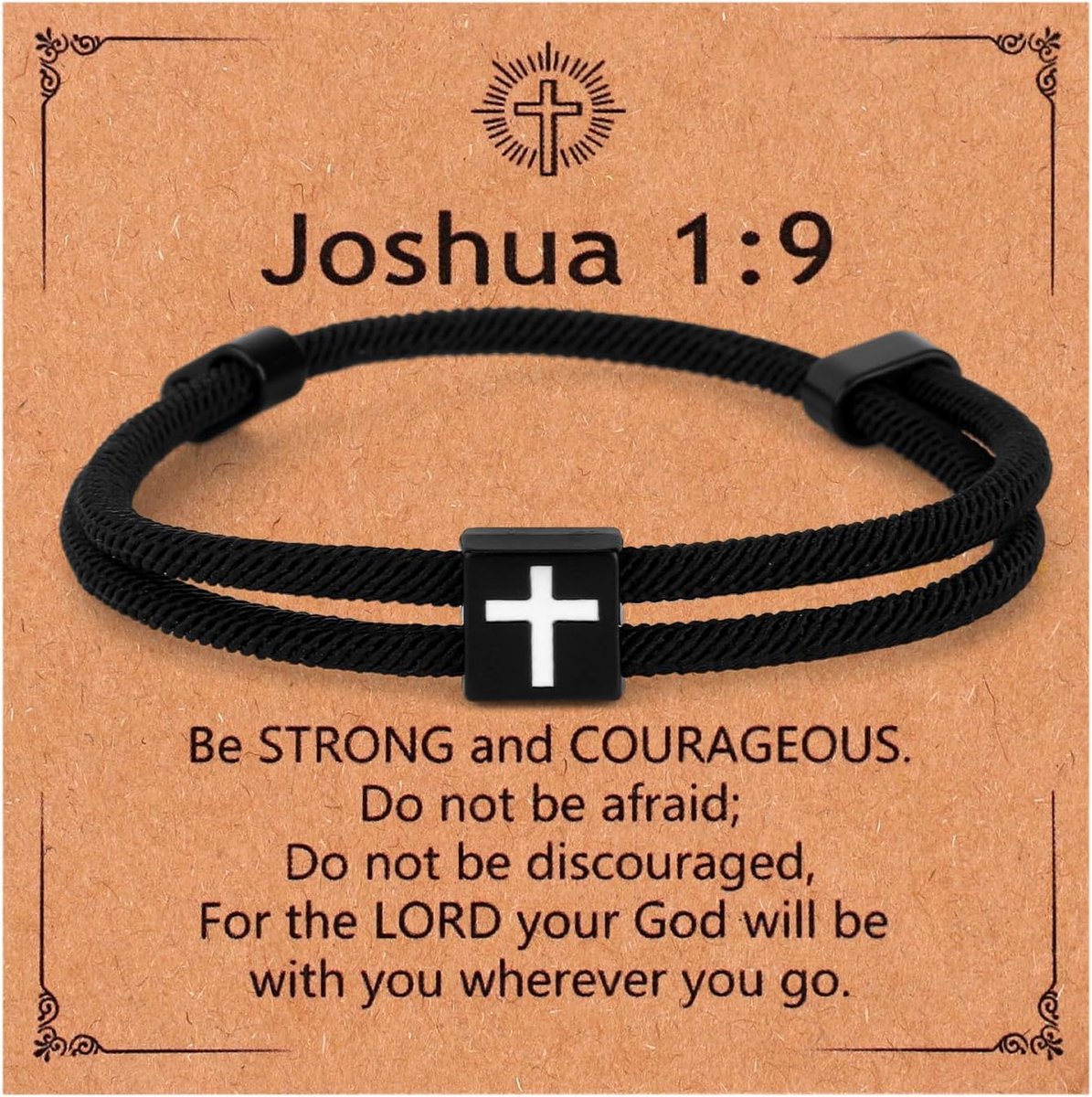 Dailygoods- Kruisarmband Verstelbaar - Gevlochten Touw - Zwart - Religieus Bijbelvers - Christelijke Geschenken - 7,5 cm Diameter - Armband