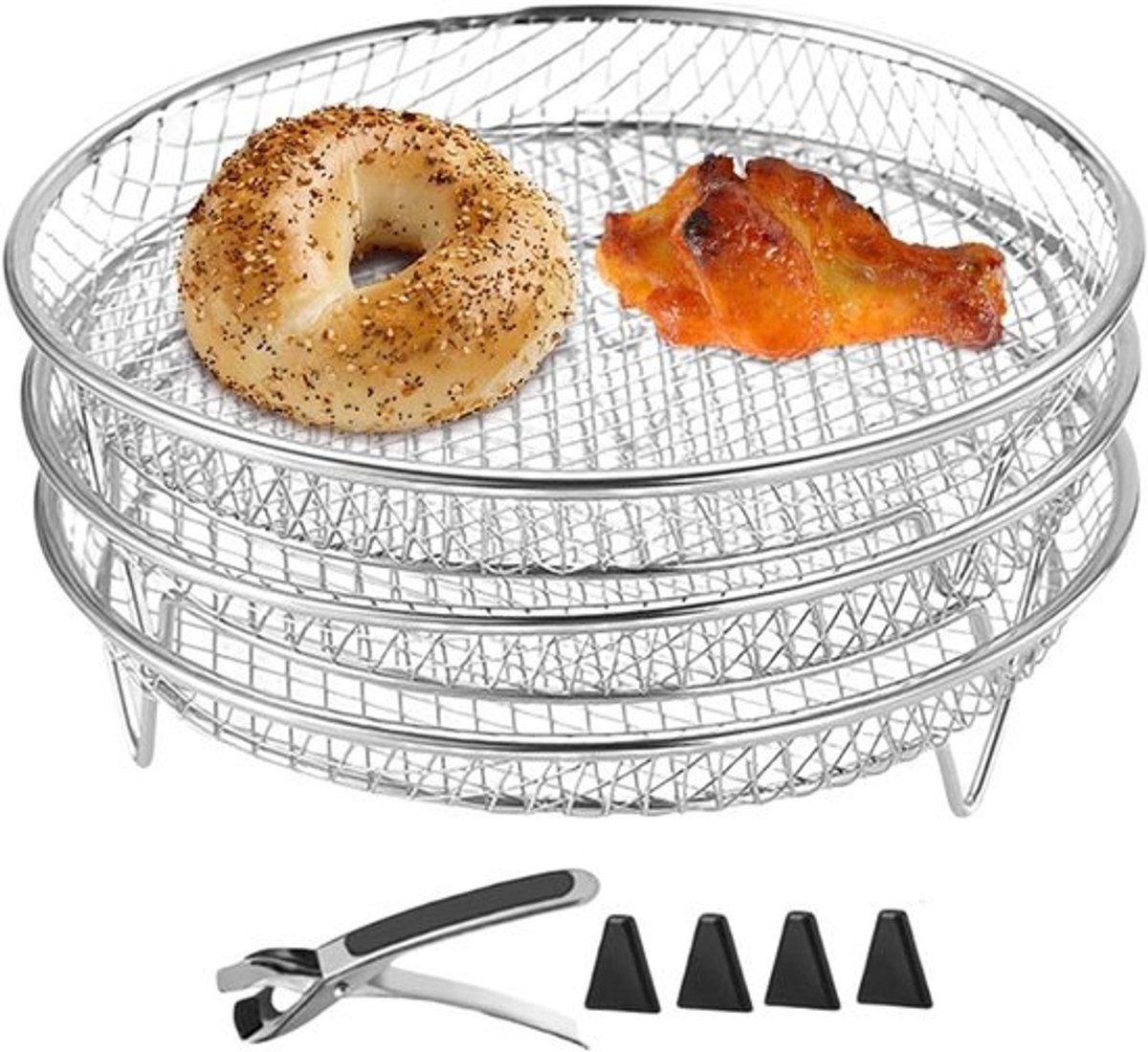 Airfryer Rek - Grillrek Set - Meerdere Niveaus - Roestvrij Staal - 3 Delig - Zilver