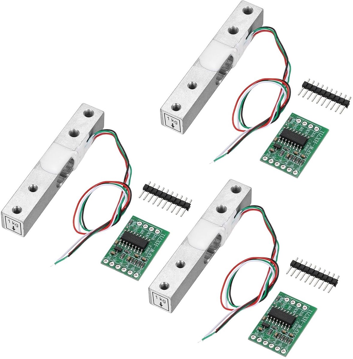 3 stuks digitale weegcel gewichtssensor 1 kg + HX711 module weegsensor 24 bit precisie A/D tweekanaals 16 x 24 mm voor DIY draagbare elektronische keukenweegschaal kit