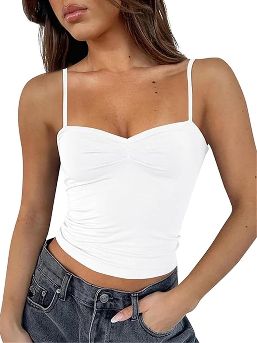 Camis mouwloze crop tanktop voor dames, zonder rug, spaghettibandjes, geplooide bustier, Y2K Camis, uitgaan top