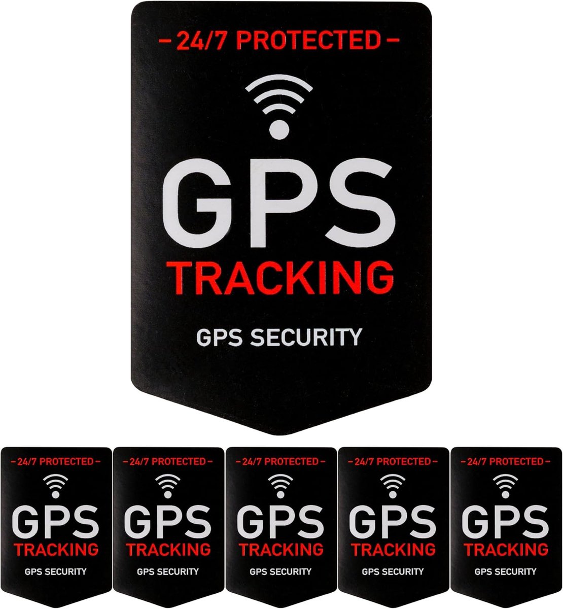"GPS TRACKING", 6 stuks, 5 x 3,5 cm, zelfklevende folie, buitenklevend, waarschuwingssticker voor binnen en buiten, diefstalbescherming, plakstickers, instructiestickers, GPS alarmbeveiligd