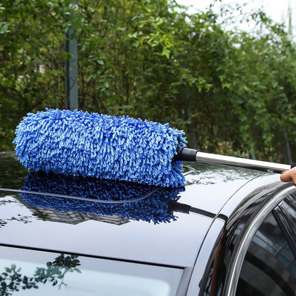 Ulisem - Uitschuifbare Auto Schoonmaak Pluizenverwijderaar - Auto Reiniging - Verstelbare Steel 55-80cm - Polyester Kop - Voor Binnen En Buiten Gebruik
