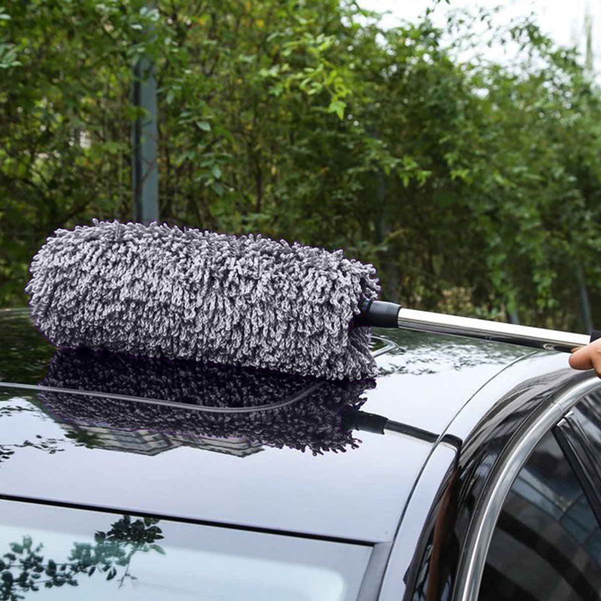 Ulisem - Uitschuifbare Auto Stofreiniger - Auto Schoonmaak - Verstelbare Steel 55-80cm - Polyester Kop - Multifunctionele Veger - Voor Binnen Buiten Ramen Dak Dashboard - Huishoudelijk Gebruik - Grijs