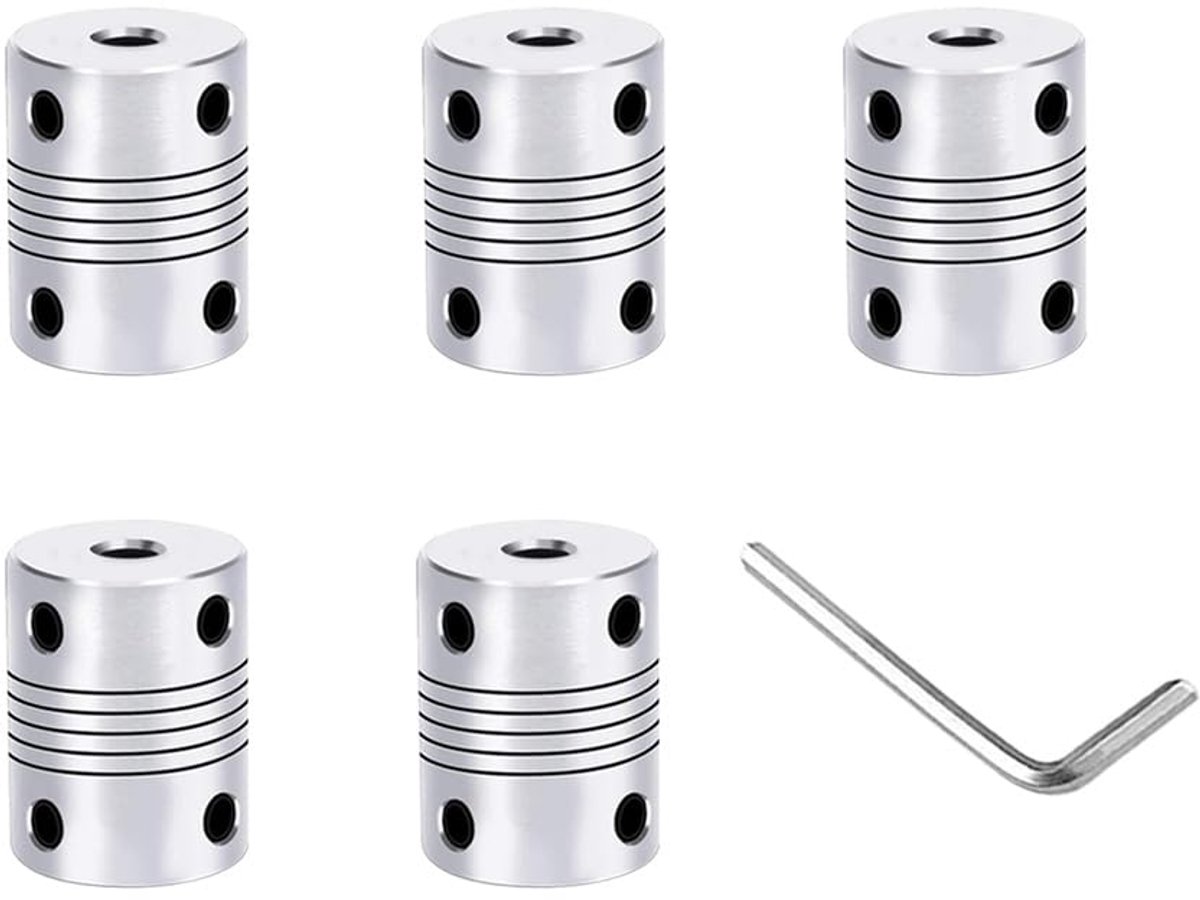 Dailygoods- Flexibele Koppeling 5 Stuks - Aluminium - Compatibel met NEMA 17 Stappenmotoren - Schokabsorptie - Eenvoudige Installatie - 2.5 x 1.9 cm -