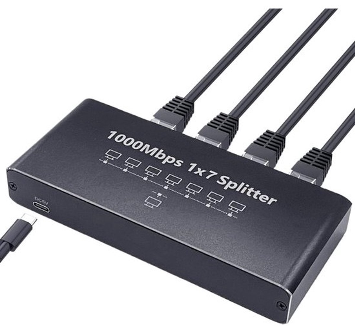 Ethernet Hub - Netwerkverlenger Switch - Snel Internet - 8 Poorts 1000Mbps - 18 x 8 x 2.5 cm
