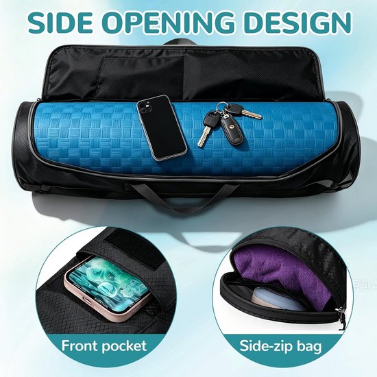 Praktische yogamat tas met zijrits, ideaal voor het opbergen van yogamatten, handdoeken en sportkleding, met aparte opbergcompartimenten — afbeelding 3